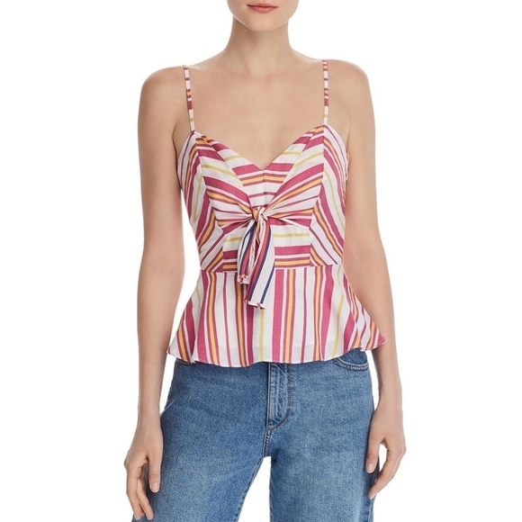 Parker "Whitney" Striped Tie Front Peplum Top - Picture 1 of 10